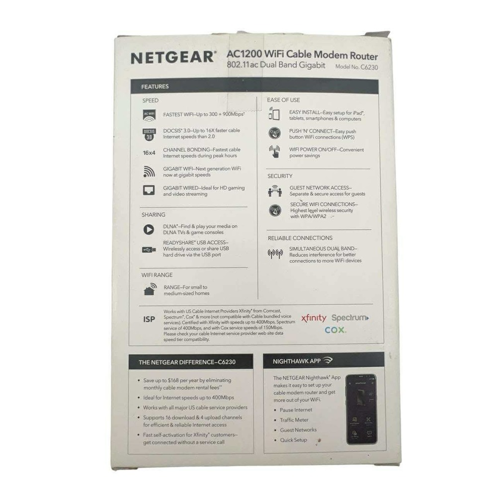 NETGEAR AC1200 WiFi Cable Modem Router C6230 DOCSIS 3.0 Dual Band Gigabit NEW - Picture 11 of 13